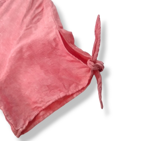 Talbot's Linen Blend Coral Pink Tunic Short Sleeve Tie Detail Top Women's Large - Picture 4 of 16